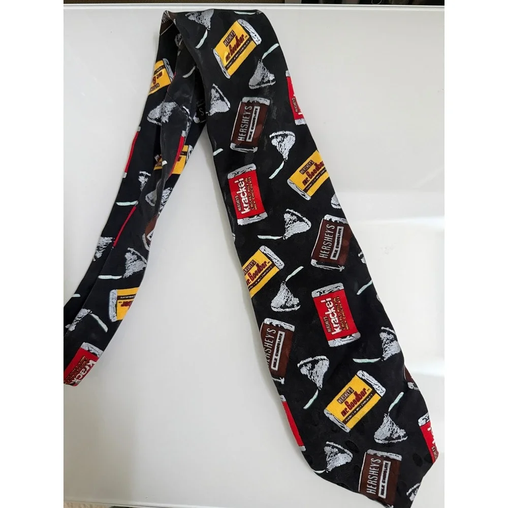 Addiction Hershey's Chocolate Necktie Black Silk Vintage 1991 Krackel Kisses Tie